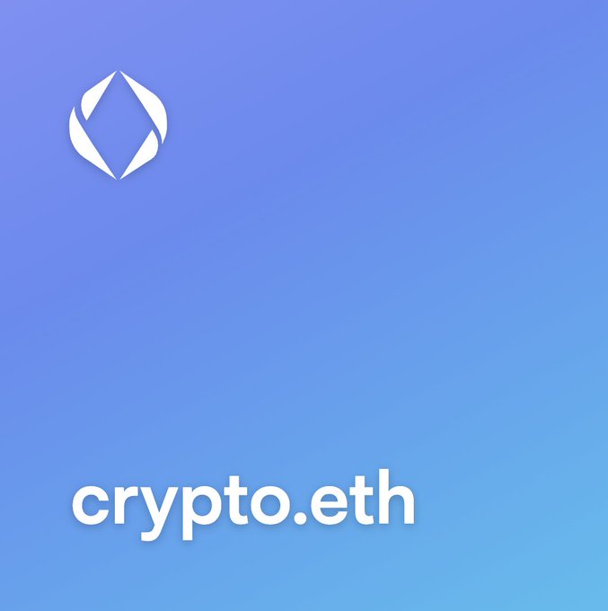 A minimalist blue gradient background displays a white Ethereum diamond logo in the upper left corner, with the text "crypto.eth" prominently featured in the lower left. The image serves as a visual representation of the premium ENS (Ethereum Name Service) domain that sold for 55 ETH ($130,361), marking it as the highest ENS domain sale of 2026.