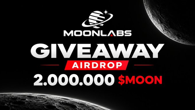 The image is a promotional graphic for "MoonLabs" announcing a giveaway airdrop of 2,000,000 $MOON tokens, featuring a space-themed design with the Moon in the background and the brand's planetary logo. The bold "GIVEAWAY AIRDROP" text and token details visually support the accompanying post's call for participants to complete tasks like following, liking, and reposting to claim their free $MOON tokens.