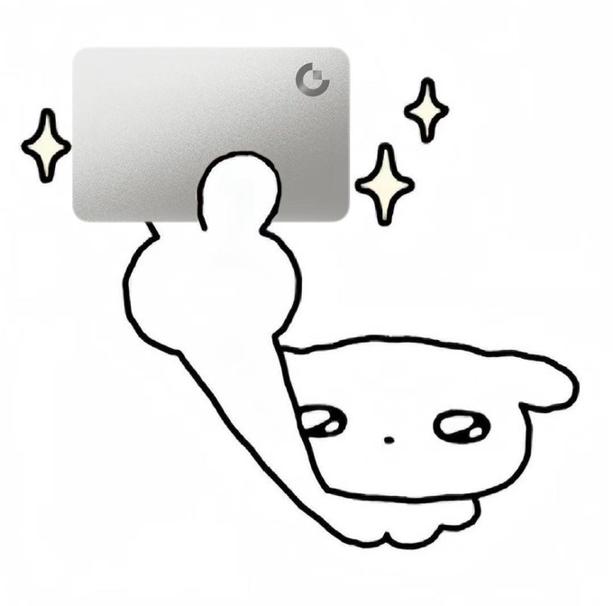 The image features a cartoon depiction of a white cat holding up a credit card with its paw, as if presenting it to someone. The cat's face has a big smile, giving off an impression that the card holder is being generous or excited about sharing their card. The background of the image is white, which contrasts nicely with the black and white lines used for drawing the cat and the credit card. This contrast makes the scene more visually appealing and emphasizes the main subject - the cat holding up the credit card.