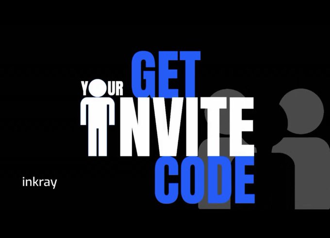 A promotional graphic with blue and white text reading 'YOUR GET INVITE CODE' on a black background with silhouette figures, branded 'inkray'.