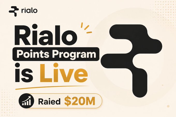 A promotional graphic reading 'Rialo Points Program is Live' with 'Raided $20M' and the Rialo logo.
