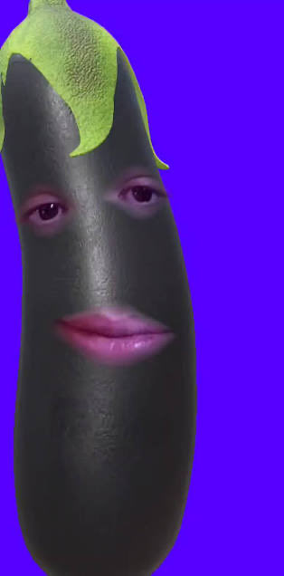 An eggplant emoji with a human face (eyes and lips) edited onto it is shown against a purple background, representing the d*ckrider slang term referenced in the post about someone allegedly copying another user's content.