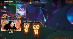 A screenshot from a video game showing two glowing owl-like creatures in a dark fantasy environment, with a picture-in-picture overlay on the left displaying a character portrait and Chinese text.