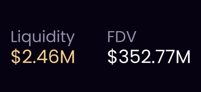 The image displays two key cryptocurrency metrics: a liquidity of $2.46M and a fully diluted valuation (FDV) of $352.77M, likely related to the $ANSEM token referenced in the post. These figures suggest a project with relatively modest immediate liquidity compared to its substantial total potential market valuation.