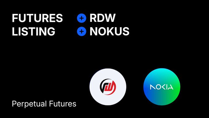 The image features a black background with white text that reads "Fresh listings just dropped on BingX Futures. $RDW and $NOKUS are now available for perpetual futures trading. Time to explore new opportunities and see what the market has in store." The text is written in a clear, easy-to-read font against the black background.