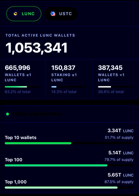 The main focus of this image is a screenshot of a computer screen displaying data about wallet balances, including total active wallets, lungc total active wallet balances, and lungc total active wallet balances with transactions. The information provided is useful for understanding the activity within a cryptocurrency exchange or marketplace like LUNC.