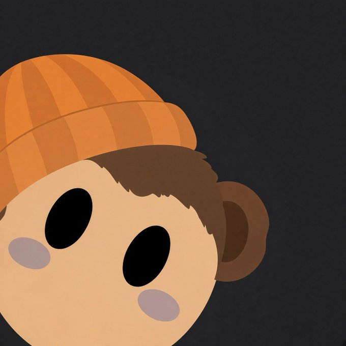 A minimalist illustration of a cartoon ape character wearing an orange beanie, featuring large black oval eyes, rosy cheeks, and brown fur on the side of its head, set against a dark gray background. The image directly relates to the post, which references "apes" in the context of Bored Ape Yacht Club (BAYC), a popular NFT project featuring cartoon ape characters similar to the one depicted.