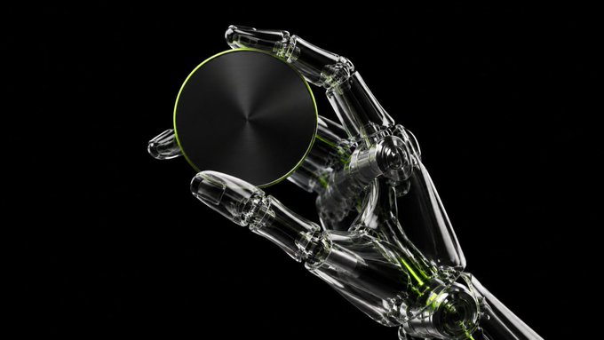 A translucent robotic hand holds a sleek black disc against a dark background, with neon green accents glowing along its mechanical joints. The image visually reinforces the post's message about a clean interface concealing layered, structured processes—symbolizing how an agent's polished exterior masks the modular, sequential responsibilities (observation, evaluation, preparation, execution, and recording) working behind the scenes.