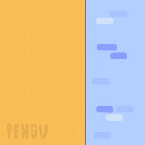 The image presents a vibrant scene of an underwater world where a man with a penguin-like head is swimming near a blue water surface, and above him there's a yellow wall with a repeating pattern composed of small blue blocks arranged in rows or columns that mimic a wave. The title of the post reads "PENGU", which indicates it's likely related to penguins or an underwater theme. However, despite its interesting appearance at first glance, the image does not seem to provide any relevant information about the current state of the content on social media platforms like Facebook.