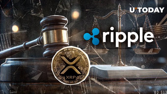 A graphic featuring a gavel, scales of justice, an XRP coin, and the Ripple logo with the text 'u TODAY', suggesting legal news related to Ripple.