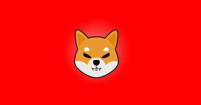A cartoon Shiba Inu dog face (the iconic SHIB meme logo) centered on a bright red background, symbolizing the Shiba Inu cryptocurrency ($SHIB) mentioned in the post about remaining active in the SHIB supporter community.