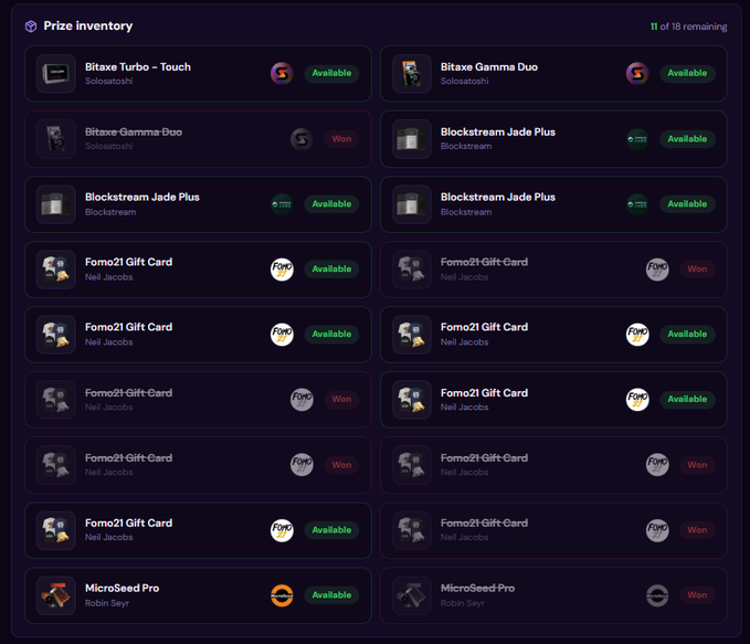 The image shows a list of prizes available on a website, specifically for Bitcoin Drop Sunday. The prizes are displayed in a grid format with various descriptions and options. There are 13 prizes listed in total, each offering different rewards or benefits. The prizes include items such as Bitcoin Drop coins, Bitcoin Drop mining kits, and Bitcoin Drop mining software. The post also mentions that there is still one prize remaining on the list, which could be for those who want to participate in the Bitcoin Drop Sunday event.