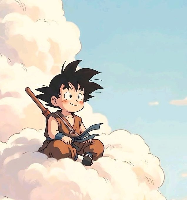 A young anime-style character with spiky black hair sits peacefully on a fluffy cloud, carrying a staff and a sword, gazing toward a bright blue sky — embodying the calm, forward-looking optimism of the post's "GM" crypto message amid a fearful market (Fear & Greed index of 25).