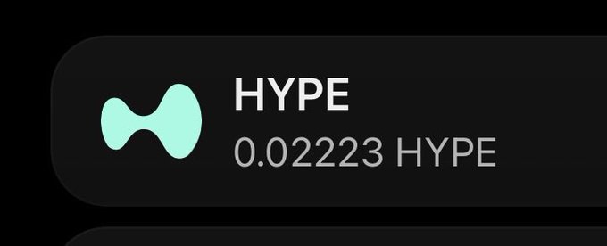 A digital interface element showing a teal logo next to the text "HYPE" and a balance of "0.02223 HYPE" on a dark background.
