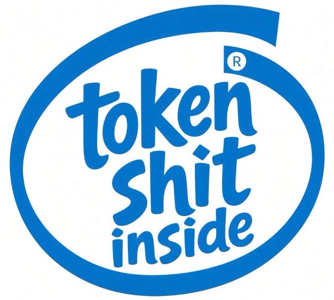 A parody logo resembling the General Mills 'Cheerios' design, but with the text changed to read 'token shit inside' in blue letters.