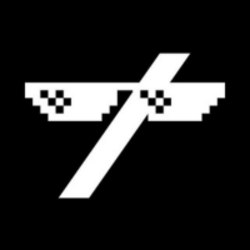 A pixel art logo featuring white wings with a diagonal slash through them on a black background.