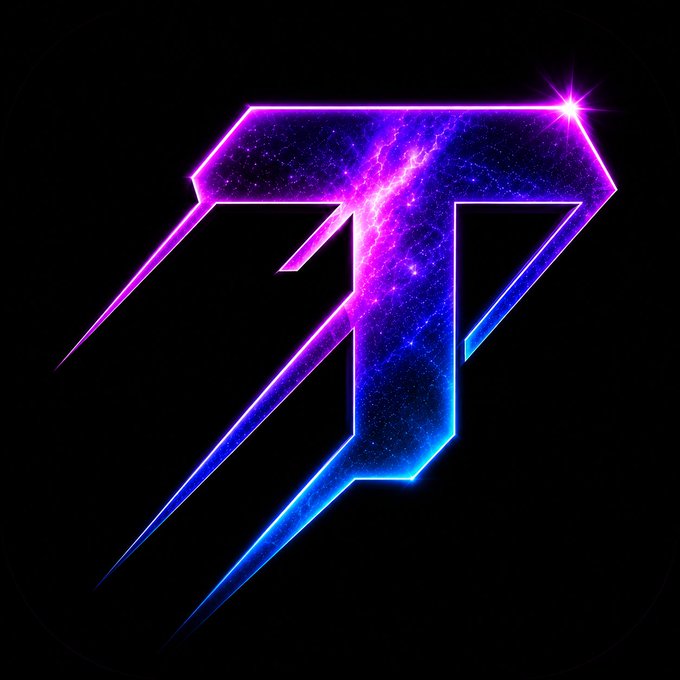 A stylized, cosmic-themed logo featuring the letters "T" in a vibrant purple and blue galaxy pattern with neon edges and star-like sparkles, set against a black background. The design visually represents the "$TRNCHR" (Trencher) coin mentioned in the post, with its bold, edgy aesthetic symbolizing the app's branding and energy for the community.
