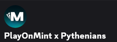 A dark banner showing the PlayOnMint logo (a teal circle with 'M') and text 'PlayOnMint x Pythonians'.