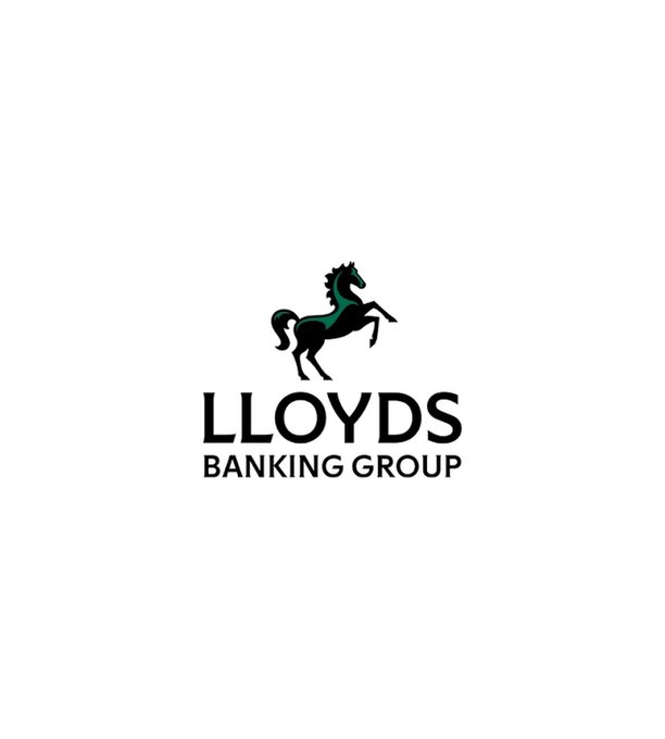 The image displays the Lloyds Banking Group logo, featuring a black horse silhouette with a green harness above the text "LLOYDS BANKING GROUP," representing the company that successfully completed its first stablecoin settlement pilot with Visa using USDC.