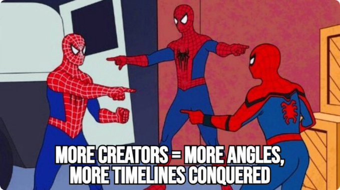 The image features three cartoon spiders standing next to each other with arrows pointing at them from different directions, suggesting they are engaged in a fight or competition. The text above the image reads "Crypto today isn't one market, it's multiple experiments running in parallel". This implies that there is a diverse range of crypto projects and technologies being developed simultaneously, which can be compared to the three spiders fighting against each other.