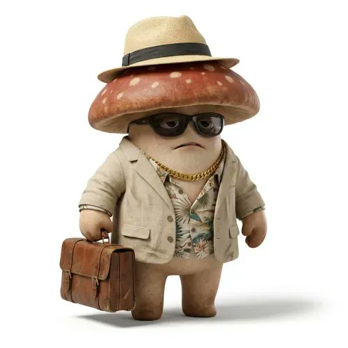 The image features a small, anthropomorphic mushroom character dressed as a businessman wearing sunglasses and carrying a briefcase. The mushroom's face shows sadness or disappointment. The caption reads "BRAINROT #4249 has been sold for 0.05 WETH". This suggests that someone might have purchased the mushroom character from an online marketplace like eBay or another similar platform, where people sell various items including digital artwork and characters.

The image is a creative representation of a person dressed as a businessman with a sad expression on their face, carrying a briefcase while wearing sunglasses. The mushroom character's attire and accessories give it a unique and whimsical appearance that stands out from typical business-related imagery.