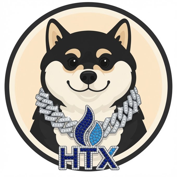 The image features a black and white dog wearing a chain with blue diamonds around its neck, sitting inside a circle. In front of the dog's head, there is a logo that reads "HHTX", which appears to be a combination of letters and numbers. The text "MANYU" can also be seen in the image.