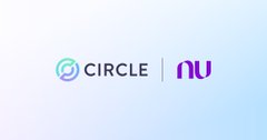 A light blue gradient background displaying two logos side by side: 'CIRCLE' in purple with a swirl icon, and 'nu' in purple.