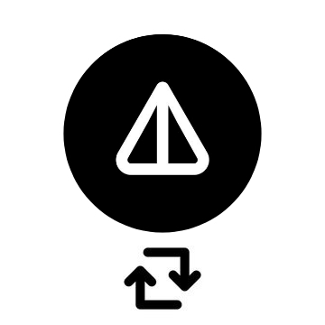A black circular icon featuring a white tent symbol with a swap/exchange arrow icon below it, suggesting a comparison or choice between two options. The image visually represents the post's question of choosing between two memecoins, $NOT and $BABYDOGE.