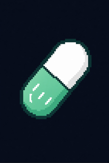 A pixel art illustration of a green and white pill, symbolizing the bullish performance of the $PUMP token amid a broader downturn in the cryptocurrency market.