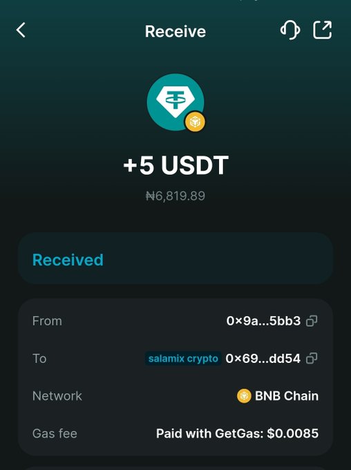 The image shows a screen displaying a transaction for cryptocurrency payments made by someone named Salamix. The person has received $5 USDT for their participation in the crypto-currency trading platform. It seems like an early milestone, but there are still more steps involved in the journey towards building a successful venture in the blockchain and Web3 ecosystem.