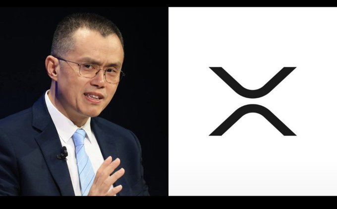 An image of Changpeng Zhao (CZ), former CEO of Binance, next to the XRP cryptocurrency logo.