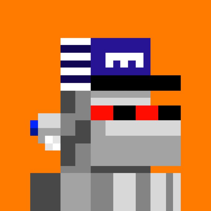 Pixel art illustration of a football player wearing a purple and white striped helmet and a red and black jersey against an orange background.