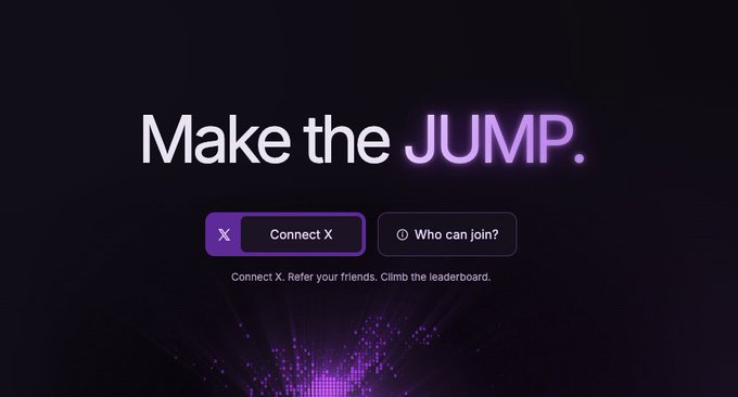 A promotional graphic with the text 'Make the JUMP.' and buttons to 'Connect X' and 'Who can join?' on a dark background.