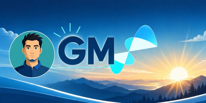 The image features a man wearing a blue shirt against a backdrop of mountains and a sunset. The text "gm" is prominently displayed above him, indicating that he is the creator or owner of this project. The caption below the image reads "gm ct la familia something worth paying attention to: every meaningful project in web3 usually starts with a problem that nobody has properly solved yet". This message suggests that the man behind the project is actively working on solving problems related to decentralized computing, and he wants others to pay attention to his work.