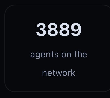 A dark rounded-square graphic reads “3889” and “agents on the network.”