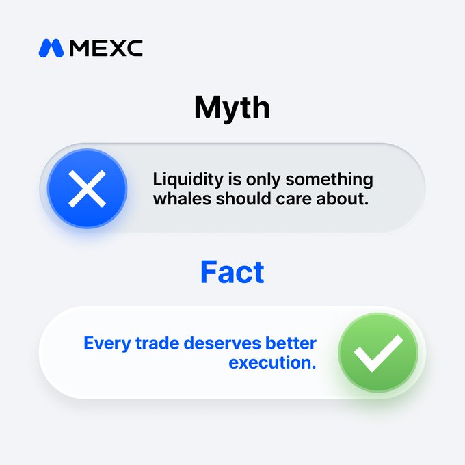 A MEXC-branded graphic dispels the myth that liquidity only matters to whales, stating the fact that "Every trade deserves better execution," aligning with the post's message that liquidity affects all traders regardless of trade size.