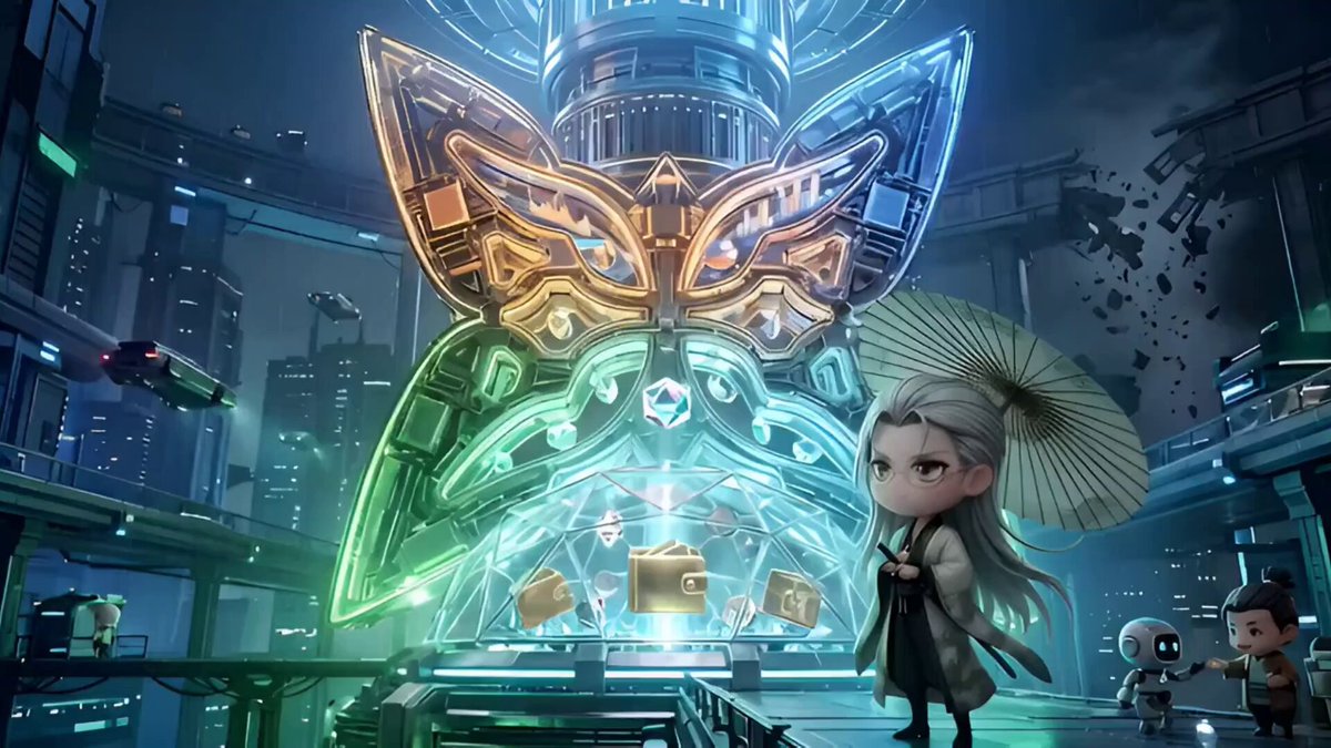 The image features a group of people standing around an unusual structure with a butterfly design. The butterfly is surrounded by neon lights that create a vibrant atmosphere, making it appear as if they are inside a futuristic city or building. A person holding a parasol can be seen in the scene, adding to the unique and intriguing setting.

The image also contains text related to cryptocurrency and Web3, which suggests that this gathering might be taking place at an event or convention related to these topics. The people present could be discussing the latest developments in the world of cryptocurrencies or exploring new ways to utilize blockchain technology for various purposes.