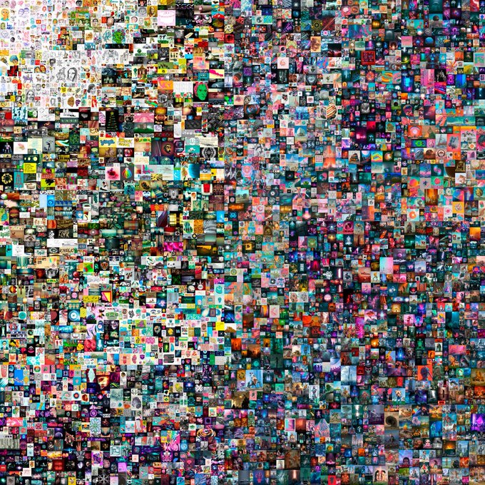 A dense, colorful mosaic of countless small NFT thumbnails fills the frame, with no individual text, numbers, or ticker names legible at this scale. The image visually represents the overwhelming variety of NFT projects available, fitting a post seeking recommendations for free NFTs that generated profits.