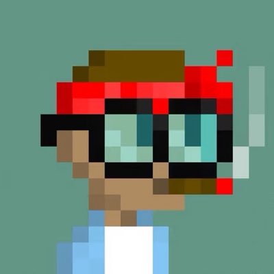 Pixel art portrait of a character wearing large teal sunglasses and a red bandana, matching the style of the character in image 2.