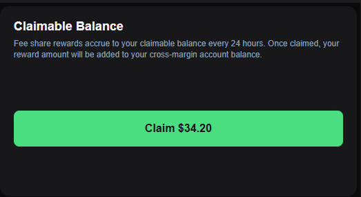 This image shows a "Claimable Balance" with an option to "Claim $34.20", illustrating the reward earned from trading on @PhoenixTrade. This directly supports the post's statement of receiving a $34 reward.