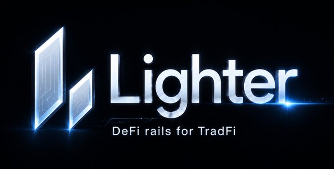 A logo image for "Lighter" with the tagline "DeFi rails for TradFi" displayed in white text on a dark background with a blue light effect.