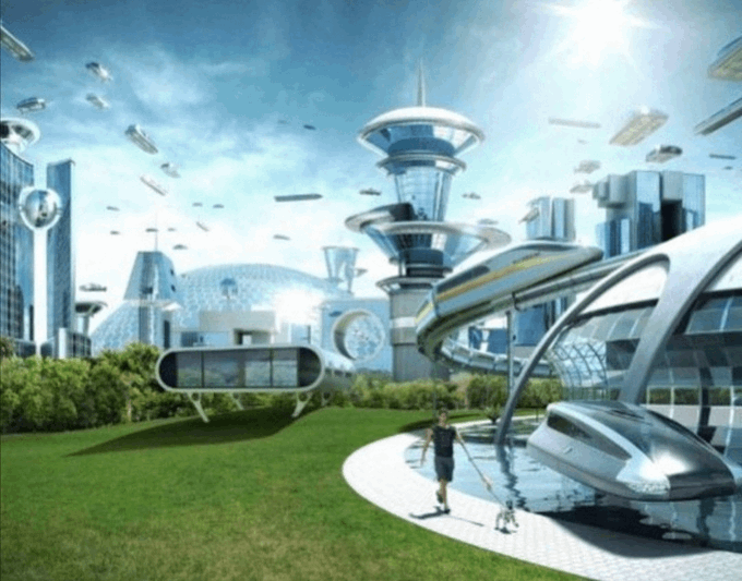The image shows a futuristic cityscape with tall buildings, including a large dome-like structure that appears to be a space station or an advanced architectural marvel. The sky above the city is blue, indicating clear weather conditions. In the foreground of the photo, there are two people walking on a path in front of these buildings and a dog nearby.

The post reads "society if wallet addresses were illegal", which seems to be a humorous statement about the current state of society's views on Bitcoin or cryptocurrency. The image itself does not directly address this topic but instead focuses on the futuristic cityscape, with its tall buildings and advanced architecture.