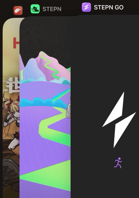 The image shows a collection of three different app icons, each representing a different type of app or feature. The first icon is a purple line with a green arrow pointing upwards, which could be an icon for a step counter app. The second icon is a black and white lightning bolt symbolizing a fitness tracking app. The third icon is a purple line with a green arrow pointing downwards, possibly representing a calorie counting app or a nutrition tracking app. These icons are displayed on the screen of an iPhone, suggesting that they are part of a mobile app store.