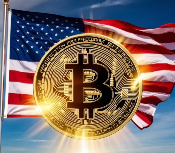A golden Bitcoin coin glows in the foreground, set against a waving American flag, symbolizing the cryptocurrency's connection to U.S. markets and the ongoing regulatory uncertainty surrounding its future direction.