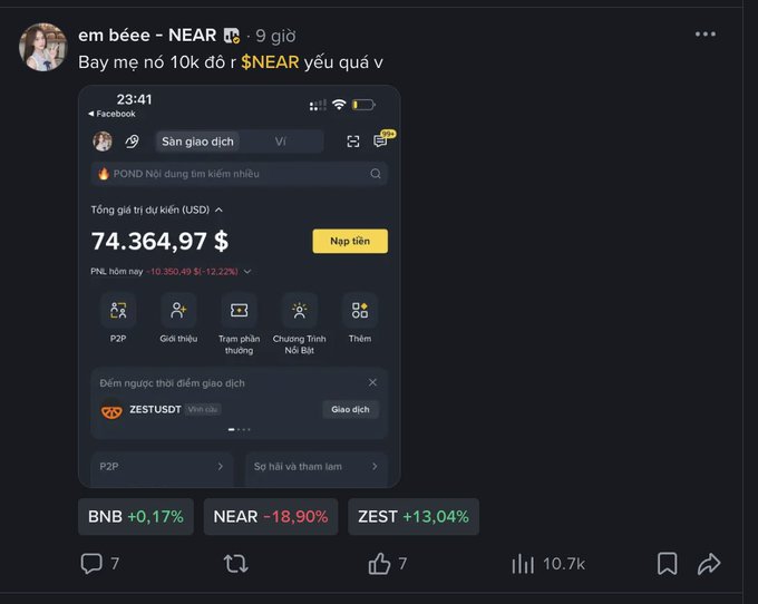 The image shows a screenshot of an Instagram profile page with a post from someone else's account named "Baby NEAR", containing several photos and text elements. One photo appears to be about a Baby NEAR, while another focuses on the initial capital, which is over 85k$. This content seems related to a discussion or conversation, possibly involving something called "Nearest" or "NEAR". The post has been edited by someone else's account owner, suggesting it might not be genuine. The main information in this particular post includes a number of different texts and various photos that seem unrelated at first glance but could potentially be connected to the context surrounding Baby NEAR's situation.