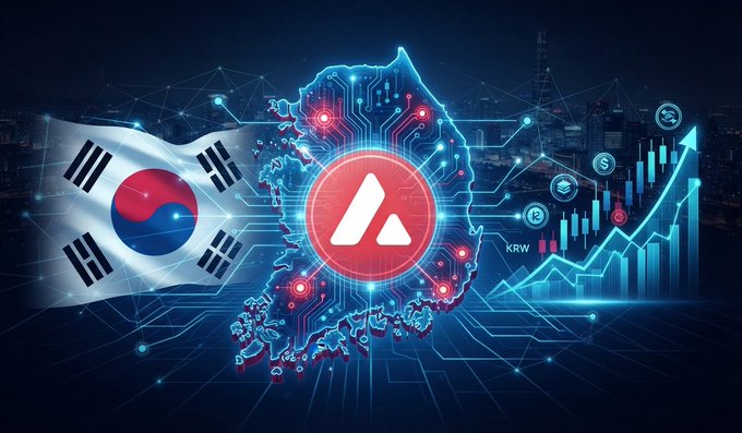 A digital graphic featuring the South Korean flag alongside a cryptocurrency logo and financial charts with an upward arrow and 'KRW' text.