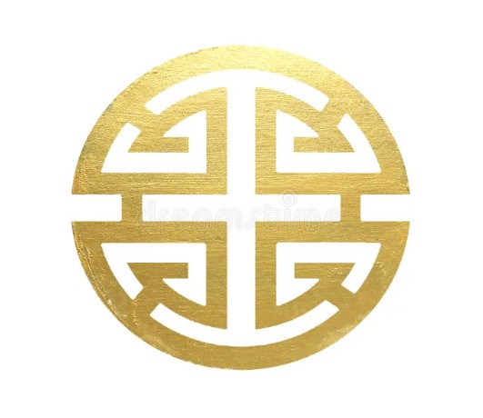 The image features a gold circle with a stylized "Lu" (禄) symbol inside it. The golden area within the circle represents prosperity and abundance according to Chinese Feng Shui principles. The post suggests that this symbol has been used in a new context, possibly as an advertisement or a social media post related to cryptocurrency or digital currency.