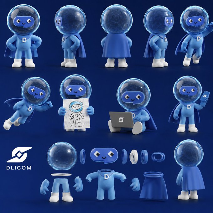 The image features a collection of blue figurines representing various superhero characters, including a robot with a laptop and a paper airplane. The figurines are arranged in different poses and settings, showcasing their unique abilities and powers. The post highlights the DLICOM Hero as an example of creativity and community, emphasizing that innovation often starts with simple ideas and can lead to something bigger through collaboration and shared experiences.