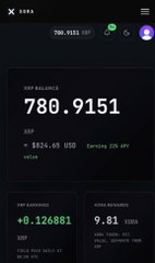 A dark-themed crypto tracking dashboard displays a prominent "XRP BALANCE" of 780.9151 USD, alongside smaller metrics showing +6.126881 USD (24h Change) and 9.81 XRP (XRP Amount), visually reinforcing the post's focus on XRP holdings and its growing presence within the XRPL ecosystem.
