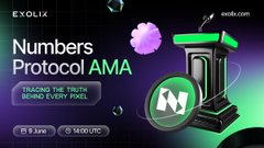 The image features an advertisement for a seminar titled "Numbers Protocol AMA" that takes place at 9:00 in June. The seminar is scheduled to start at 14:00 (2:00 PM) and will be held online, as indicated by the text on the image. The main focus of the seminar is on understanding the numbers protocol and its implications for the blockchain industry.
